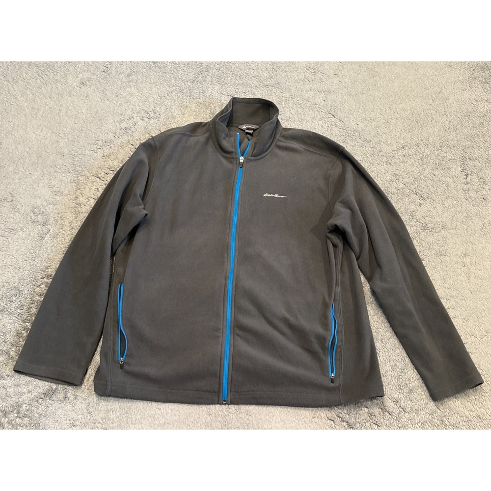 Eddie Bauer Mens XL Gray Polartec Fleece Full Zip Jacket Long Sleeve Travex